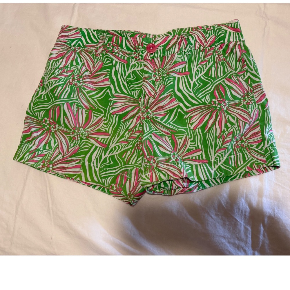Lilly Pulitzer Callahan Shorts Green Pink Floral Cotton Size 8 Preppy